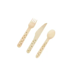 ENSEMBLE COUVERTS BOIS IMPRIME ETOILES OR X18 PIECES