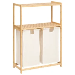 ETAGERE TIDY BOX 2 PANIERS A LINGE BAMBOU BEIGE