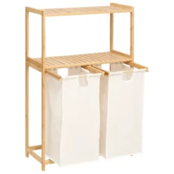 ETAGERE TIDY BOX 2 PANIERS A LINGE BAMBOU BEIGE
