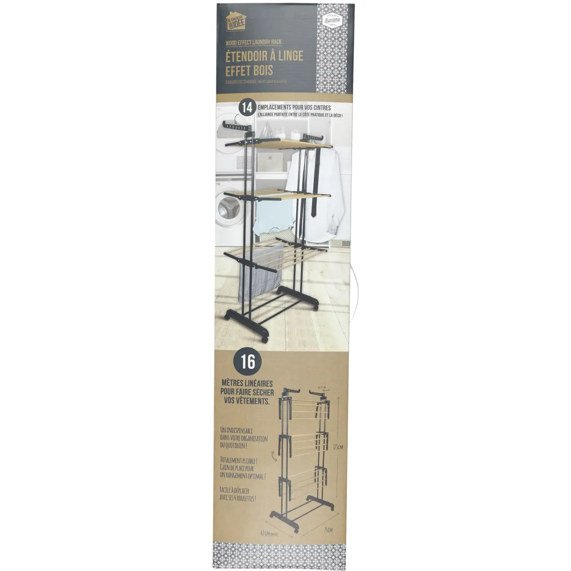 ETENDOIR EFFET BOIS 3 ETAGES 73X64X173CM