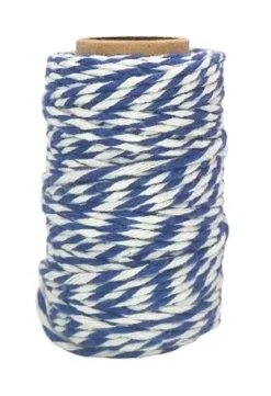 FICELLE COTON BICOLORE BLEU FONCE ET BLANC 25MX1.5MM