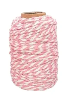 FICELLE COTON BICOLORE ROSE CLAIR ET BLANC 25MX1.5MM