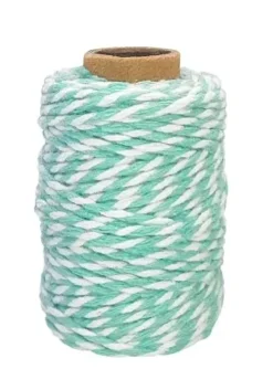 FICELLE COTON BICOLORE TURQUOISE ET BLANC 25MX1.5MM