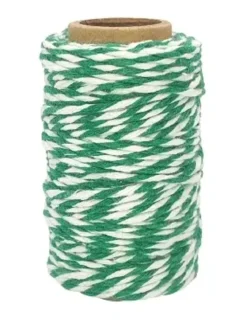 FICELLE COTON BICOLORE VERT FONCE ET BLANC 25MX1.5MM