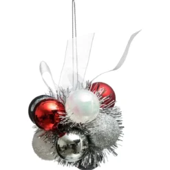 FLEUR DE NOEL 11 BOULES BLANC ROUGE ARGENT 30MM