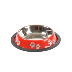 GAMELLE MOTIF PATTES INOX D.15.5CM ROUGE BRILLANT ANTIDERAPA