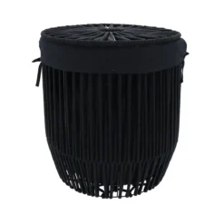 GRANDE PANIERE A LINGE AVEC COUVERCLE FACON CORDE NOIR
