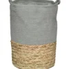 GRANDE PANIERE A LINGE RONDE MATIERE VEGETALE KAKI NATUREL