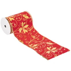 GUIRLANDE DE NOEL RUBAN POINSETTIA 12CMX5M