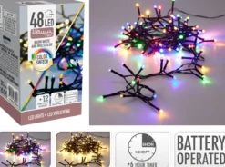 GUIRLANDE EXTERIEUR 48 LED BLANC MULTICOLORE L.3M60 PILES