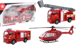 HELICOPTERE ET 2 VEHICULES POMPIER METAL