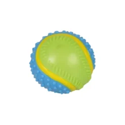 JOUET BALLE STIMULATION 5 SENS GOUT BOEUF D.6.5CM BLEU JAUNE