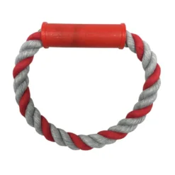 JOUET CORDE ROND ET POIGNEE PLASTIQUE 7X4CM ROUGE GRIS