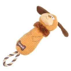 JOUET PELUCHE CHIEN ET POIGNEE SONORE 34CM BRUN