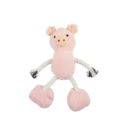 JOUET PELUCHE COCHON ET CORDE SONORE 25X30CM ROSE