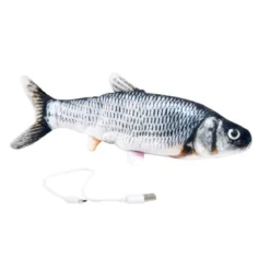 JOUET PELUCHE POISSON ANIME AVEC HERBE A CHAT 28CM GRIS