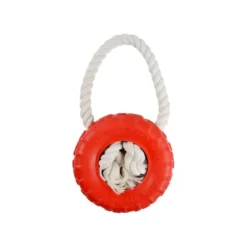 JOUET PNEU CAOUTCHOUC SUR CORDE 14X25CM ROUGE