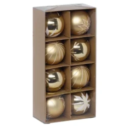 KIT 8 BOULES DE NOEL OR BLANC 8CM