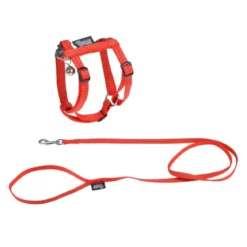 KIT HARNAIS LAISSE CHAT 20 A 28CM 120CM REFLECHISSANT ROUGE