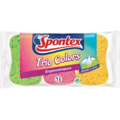 LOT 3 EPONGES TRIO COLORS ERGONOMIQUES SPONTEX