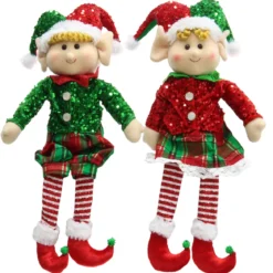 LUTIN ASSIS SEQUIN VERT ROUGE H.63CM