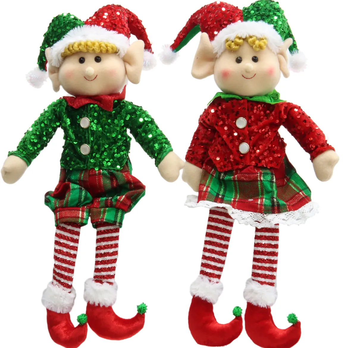 LUTIN ASSIS SEQUIN VERT ROUGE H.63CM