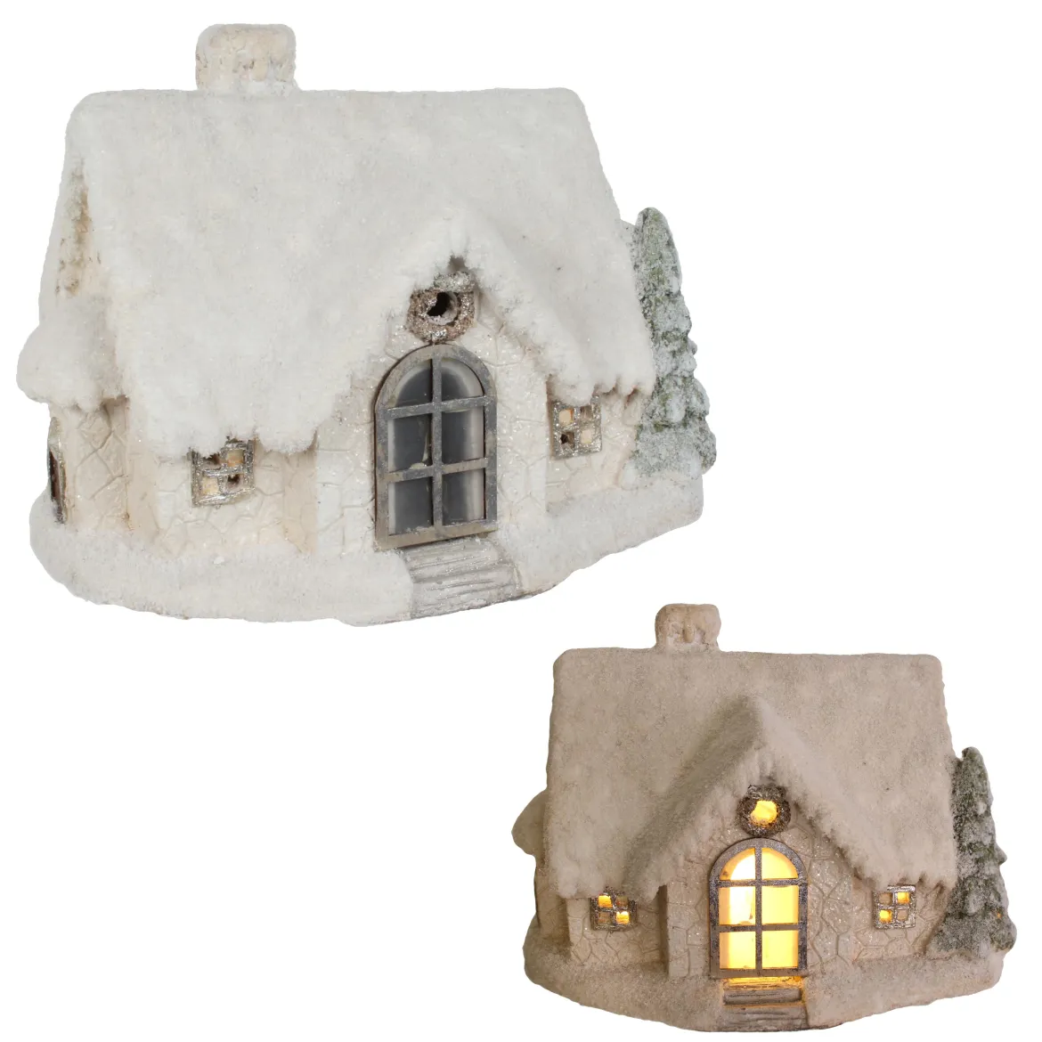MAISON ENNEIGEE FIBRE ARGILE AVEC LED 39X25X28.5CM