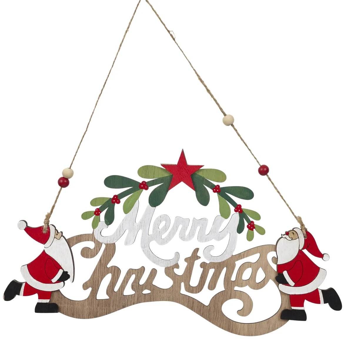 MERRY CHRISTMAS A SUSPENDRE BOIS ROUGE VERT L.30CM