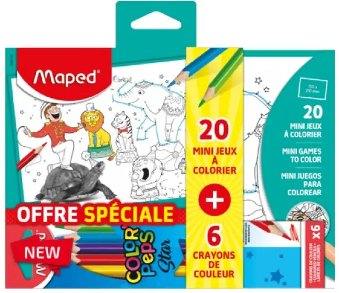 20 MINI JEUX A COLORIER AVEC 6 CRAYONS DE COULEUR