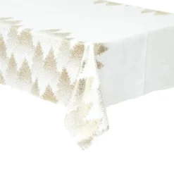 NAPPE BLANC OR IMPRIME SAPIN 140X360CM