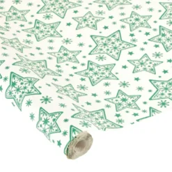 NAPPE GAUFREE PAPIER DECOREE ETOILES VERTES 1.18X5M