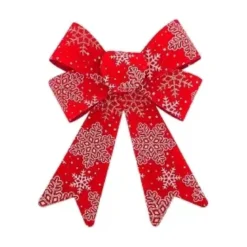 NOEUD ROUGE A FLOCONS 15X18CM