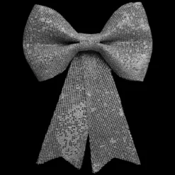 NOEUD STRASS PAILLETTE 19X24CM ARGENT