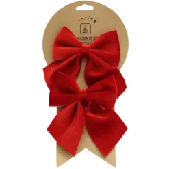 NOEUD VELOURS ROUGE 12X13CM X2 PIECES