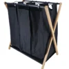 PANIERE A LINGE 3 COMPARTIMENTS BAMBOU METAL NOIR