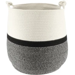 PANIERE A LINGE D.40X42CM NATUREL NOIR CHINE