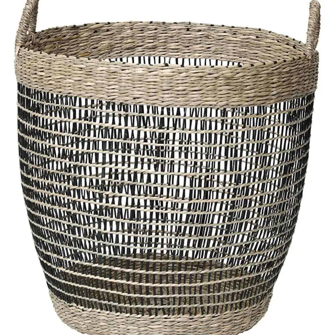 PANIERE A LINGE RONDE VEGETALE TRESSE 47X37CM NOIR NATUREL