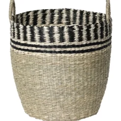 PANIERE A LINGE VEGETALE BORD TRESSE 47X37CM NATUREL NOIR
