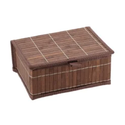 PANIERE BAMBOU AVEC COUVERCLE 22X16.5X10CM MARRON
