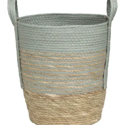 PANIERE FIBRE VEGETALE PAPIER D.34X37CM NATUREL BLEU VERT