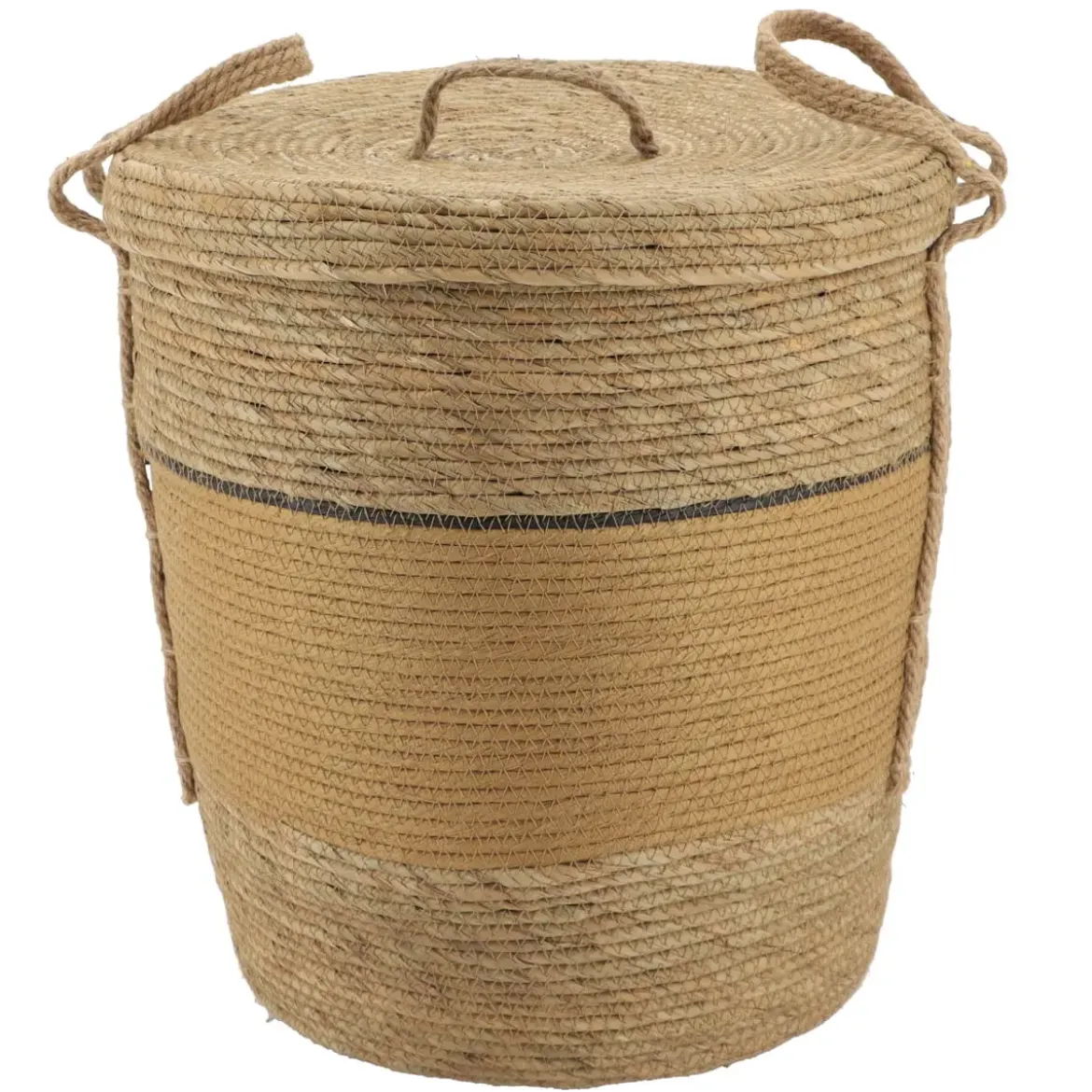 PANIERE PAPIER ET PAILLE AVEC COUVERCLE 37X43CM OCRE NATUREL