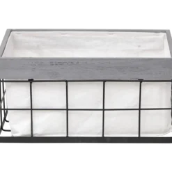 PANIERE RECTANGULE BOIS METAL GM HOME DECO GRIS