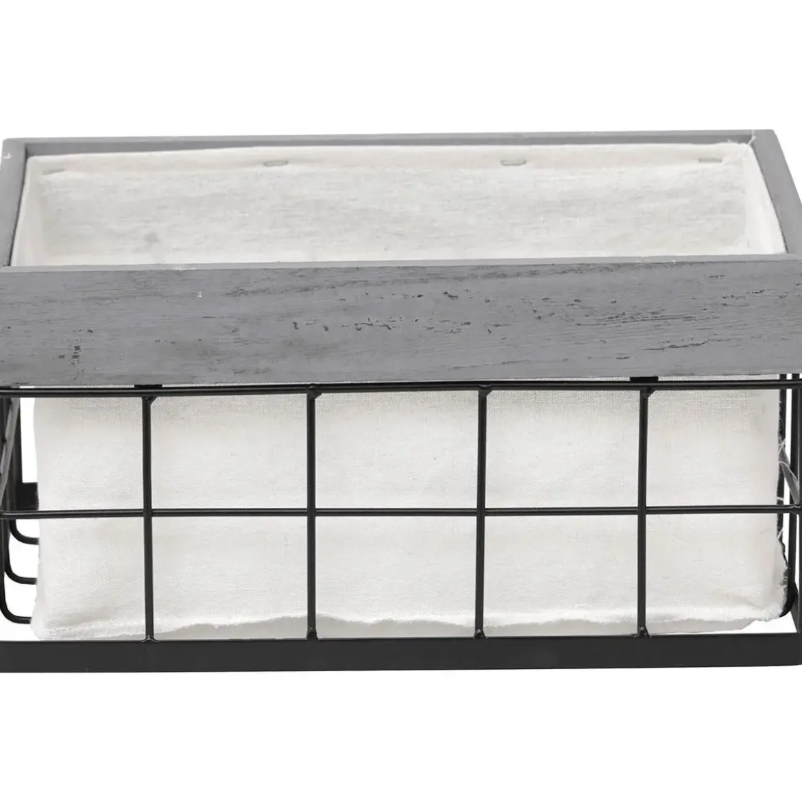 PANIERE RECTANGULE BOIS METAL MM HOME DECO GRIS