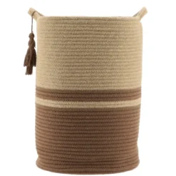 PANIERE RONDE AVEC DECO POMPON NATUREL MARRON 37X50CM