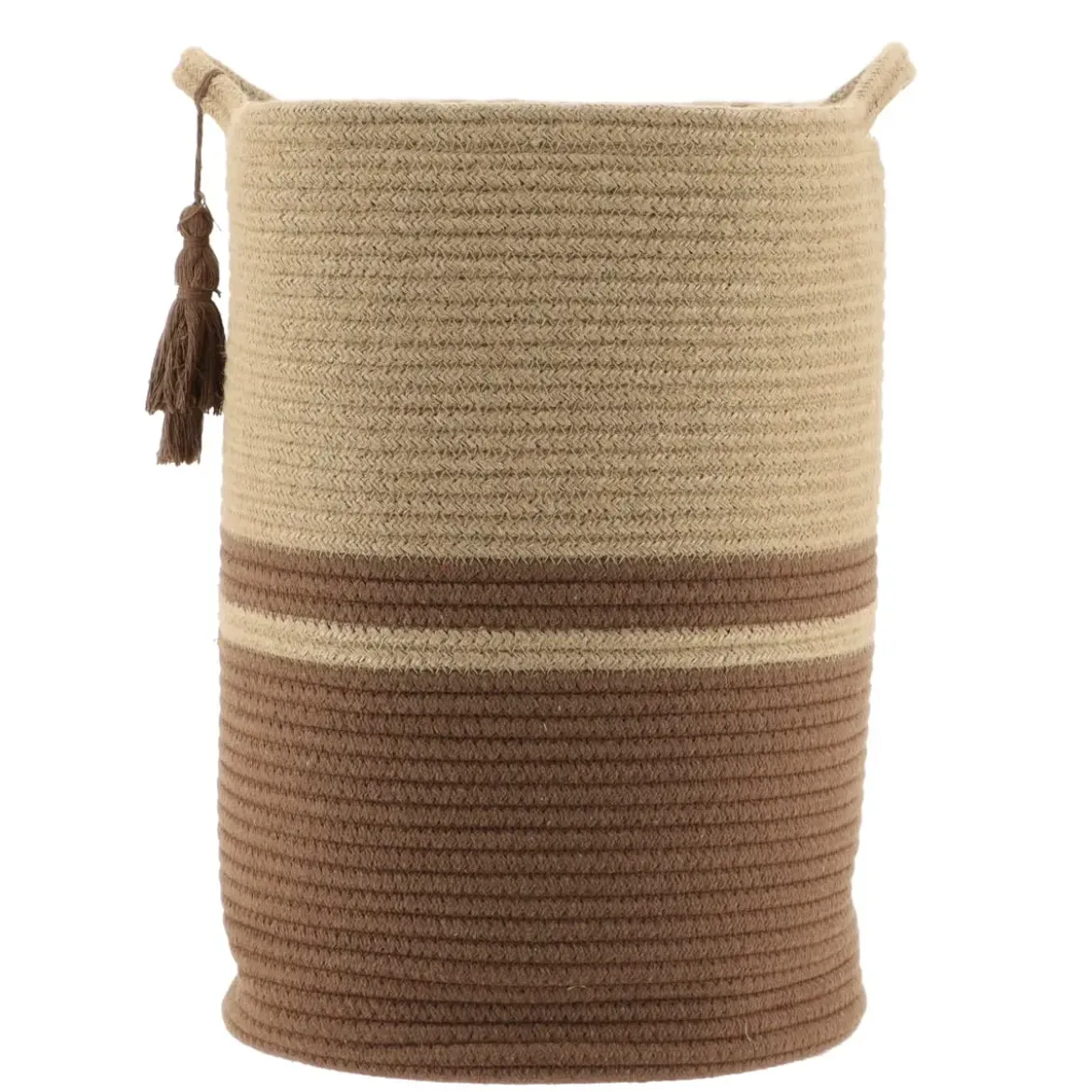 PANIERE RONDE AVEC DECO POMPON NATUREL MARRON 37X50CM