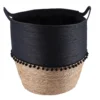 PANIERE RONDE DECO POMPONS D.37X43CM NOIR NATUREL