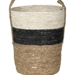 PANIERE RONDE MATIERE VEGETALE D.43X37CM NOIR NATUREL