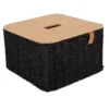 PANIER PAPIER METAL COUVERCLE BAMBOU 27X27X16CM NOIR
