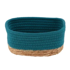 PANIER RECTANGLE COTON VEGETALE 19X11X10CM BLEU TAHITIEN