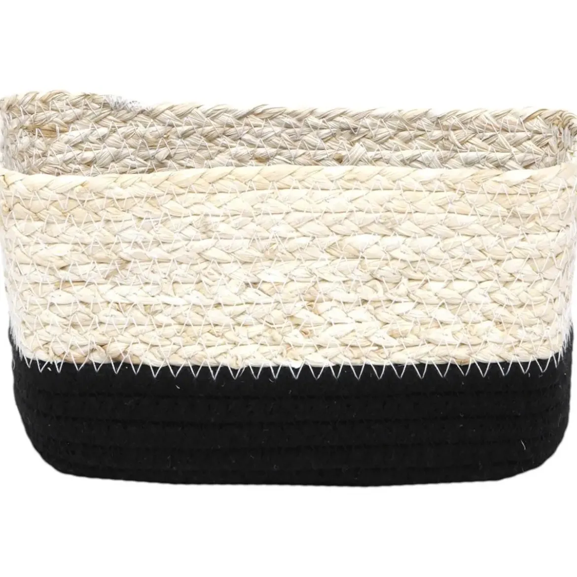 PANIER RECTANGULAIRE MAIS COTON 21X13X12CM NATUREL NOIR